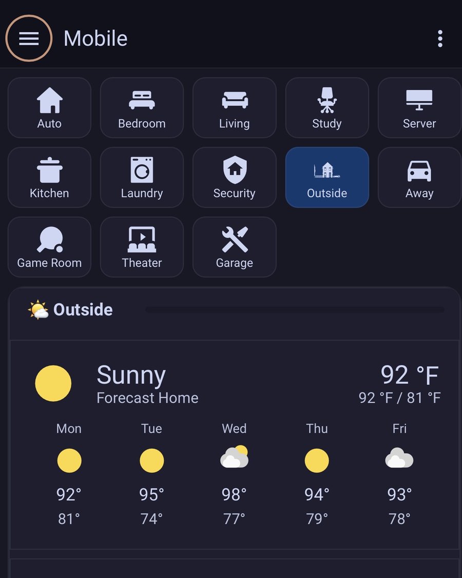 Home Assistant dashboard configured by StarCat Technologies showing room controls and live weather