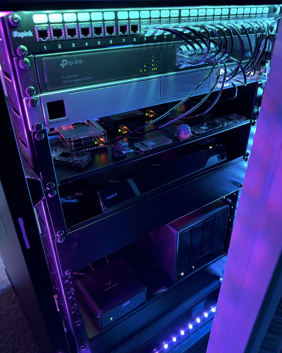 Networking rack installed by StarCat Technologies with UniFi and switch gear
